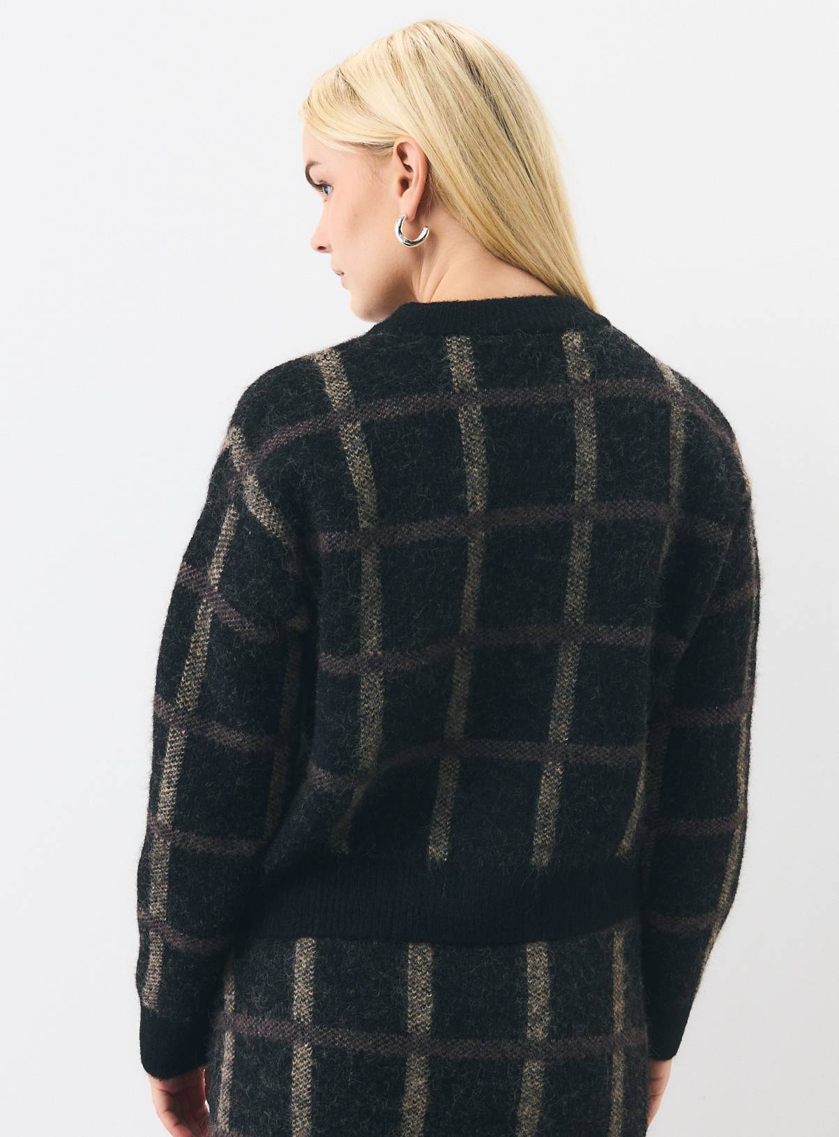 Brushed Check Co-ord Boxy Cardigan S - Image 4